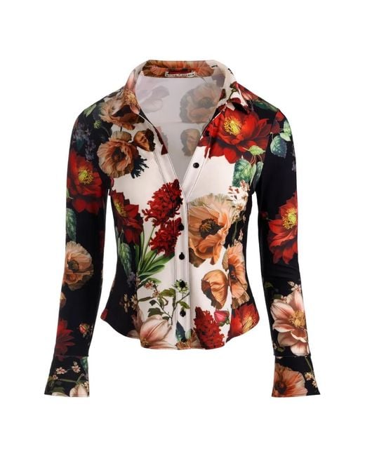 Alice + Olivia White Freya Floral-Print Shirt
