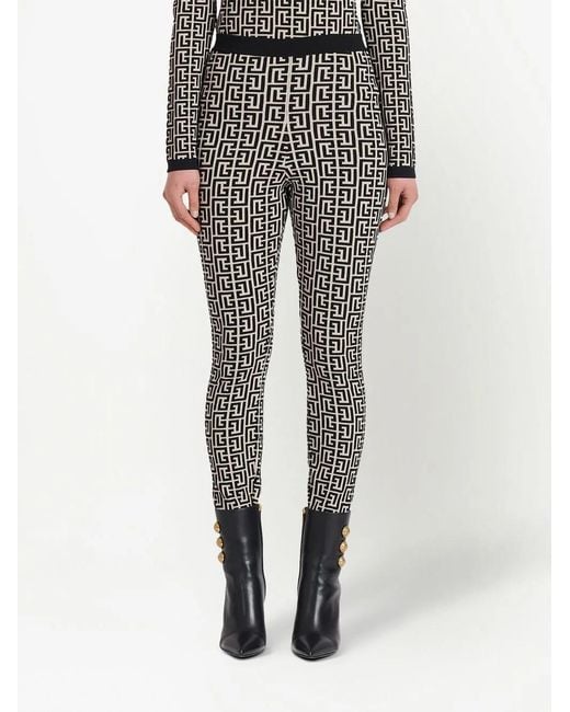 Balmain Gray Knitted Monogram Leggings