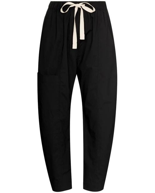 Lee Mathews Black Drawstring Cropped Cotton Trousers