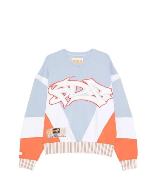 PDF White Graphic-Print Colour-Block Sweatshirt for men