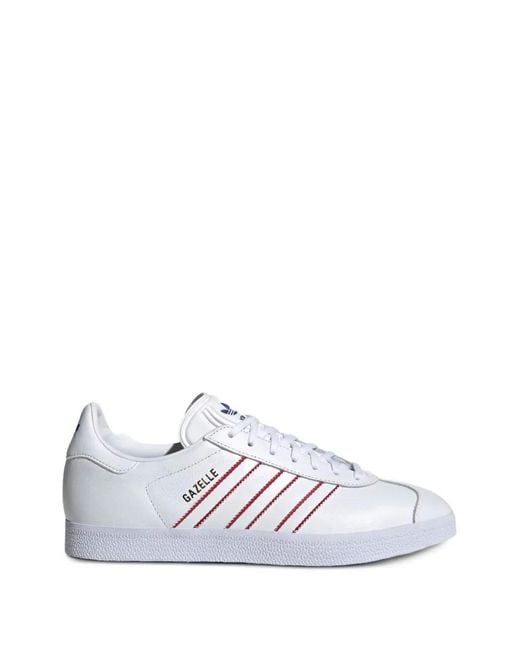 Adidas White Striped Gazelle Low-Top Sneakers for men
