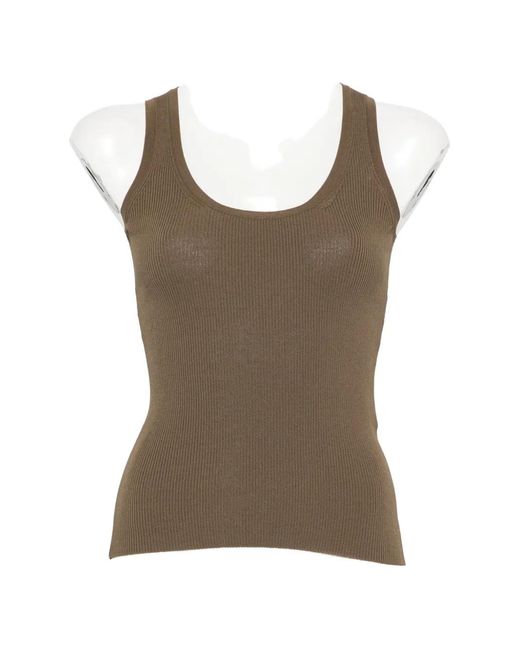 Max Mara Brown Editta Ribbed-Knit Tank Top