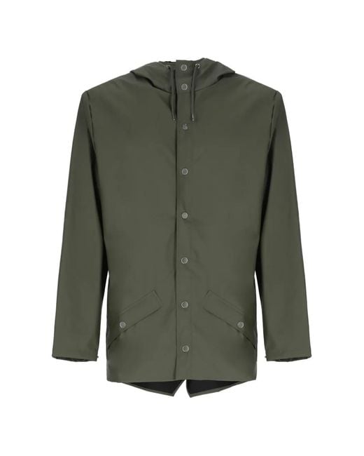 Rains Green Flap-Pocket Hooded Jacket for men
