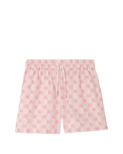 Burberry Pink Knight Checkerboard Cotton Poplin Shorts