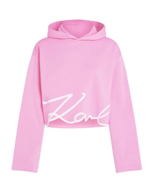 Karl Lagerfeld Pink Signature-Hem Hoodie