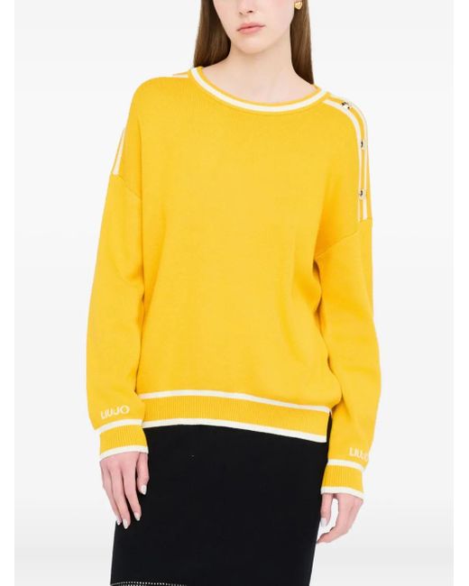 Liu Jo Yellow Logo-Detail Button-Embellished Jumper