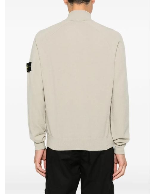 Stone Island Natural Logo-Patch Zip-Neck Sweater for men