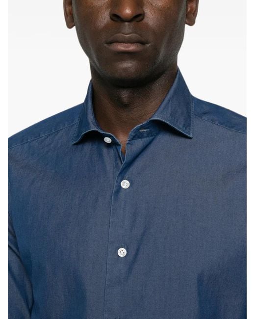 Barba Napoli Blue Cutaway-Collar Long-Sleeve Shirt for men