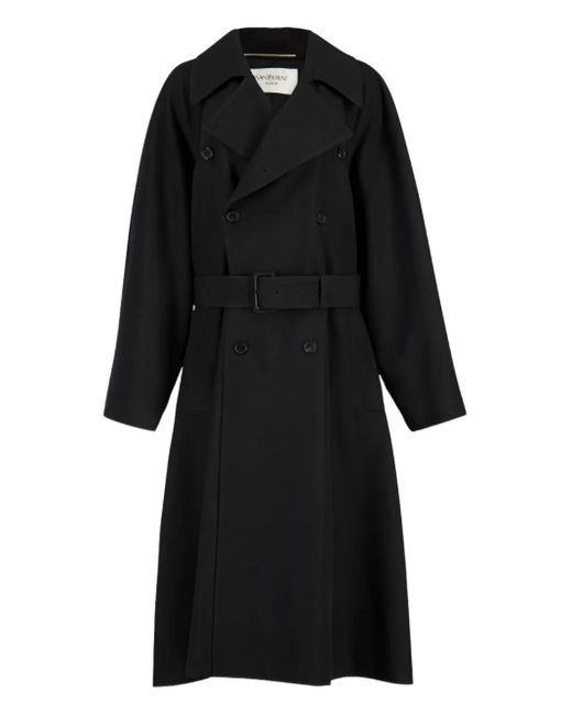 Saint Laurent Black Double-Breasted Belted Trench Coat