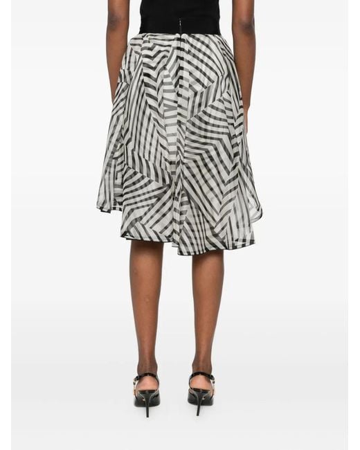Gemy Maalouf Gray Stripe-Pattern Ruffle-Details Midi Skirt