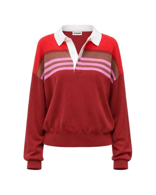 Staud Red Sail Striped Polo Shirt