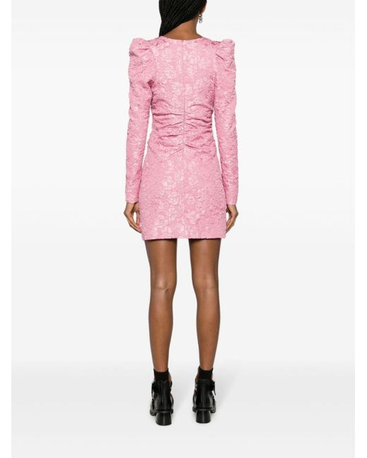 Ganni Mini-jurk Met Bloemjacquard in het Roze | Lyst NL
