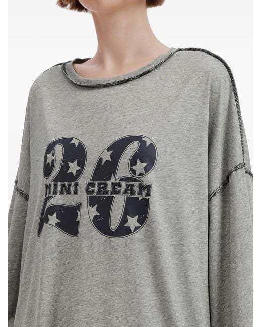 Mini Cream Gray Graphic-Print Long-Sleeved T-Shirt