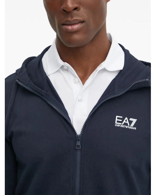 EA7 Blue Logo-Print Zip-Up Hoodie for men