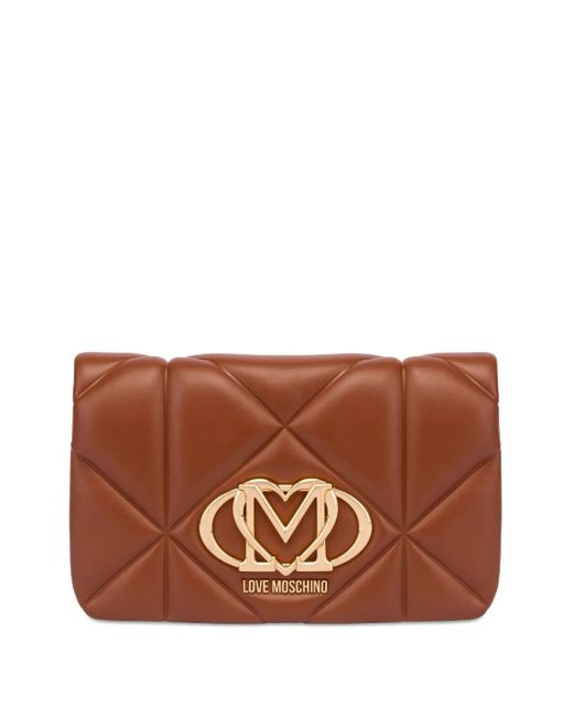 Love Moschino Brown Clutch Mit Logo-Schild