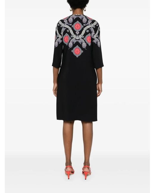 Etro Black Paisley-Print Cady Midi Dress