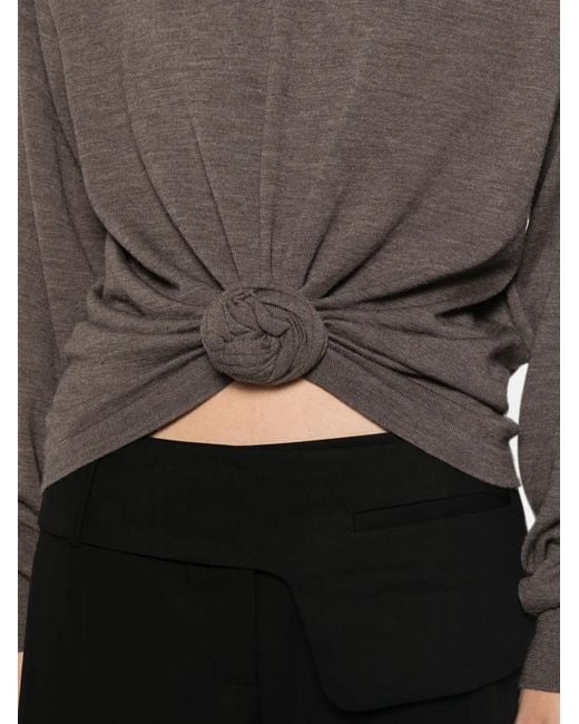 Magda Butrym Gray Knot-Detail Structured-Shoulder Sweater