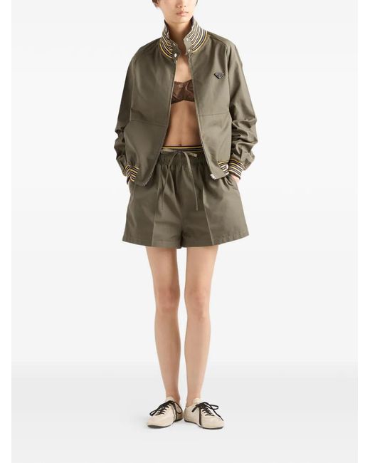 Prada Green Veste En Popeline À Col Montant