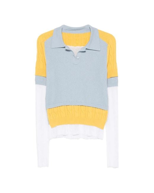 Marie Adam-Leenaerdt Blue Polo À Empiècements En Maille Torsadée