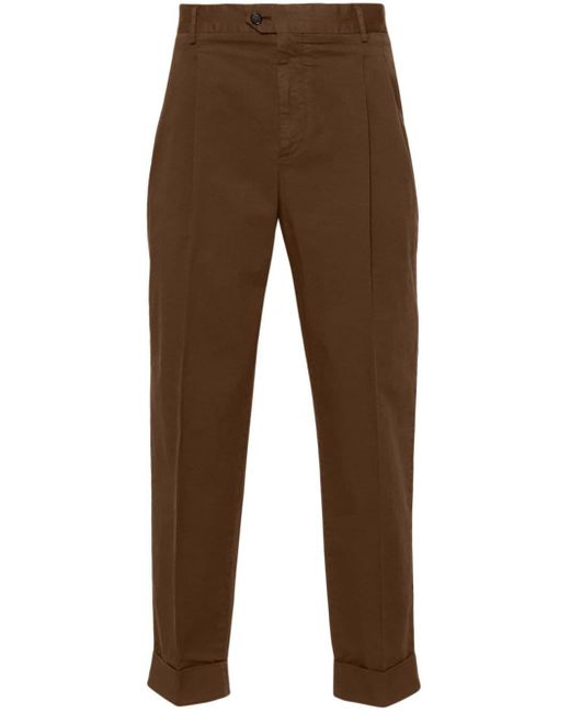 PT Torino Brown Pleat-detail Trousers for men