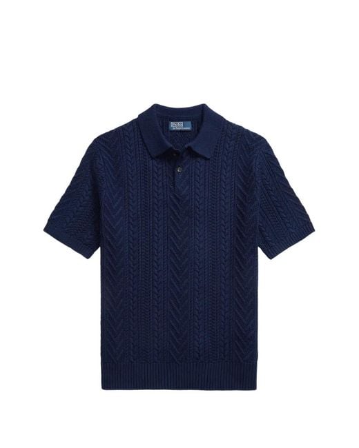 Polo Ralph Lauren Blue Knitted Cotton Polo Shirt for men