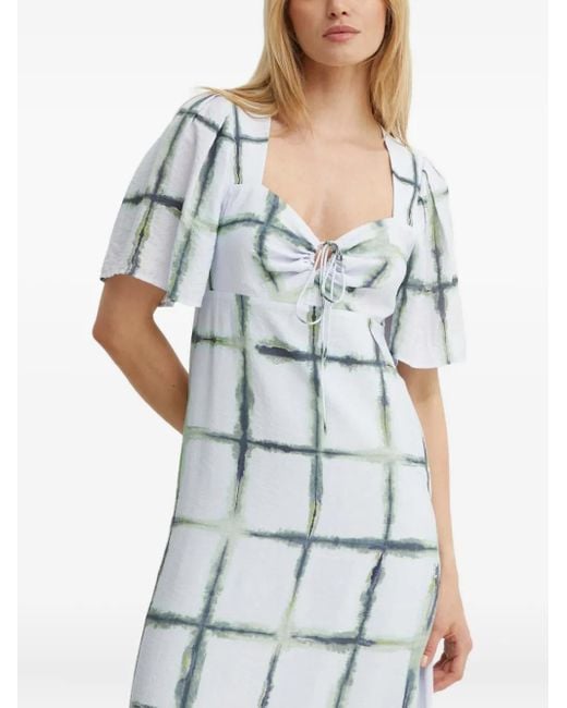 Munthe Blue Grid-Print Maxi Dress