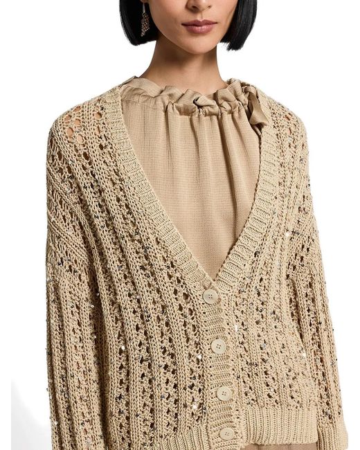 Peserico Natural Sequinned Cotton Ribbon Cardigan