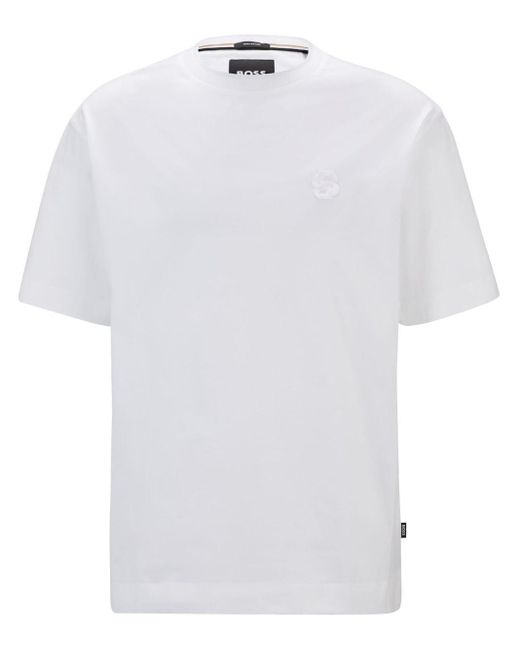 Boss White Logo-embroidery Cotton T-shirt for men