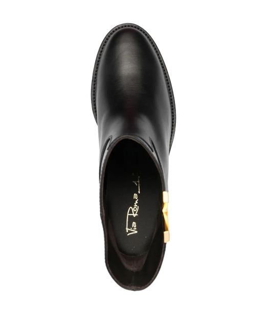 Via Roma 15 Black Logo-Detail Leather Ankle Boots