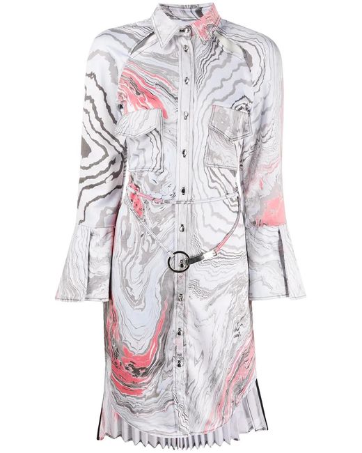 Thebe Magugu White Suminagashi Tie-Dye Print Shirt Dress