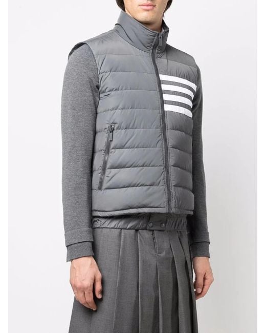 Thom Browne Gray Padded Vest With High Collar And Signature Stripes for men