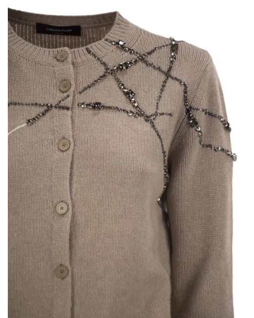 Fabiana Filippi Natural Crystal-Embellished Embroidered Cardigan