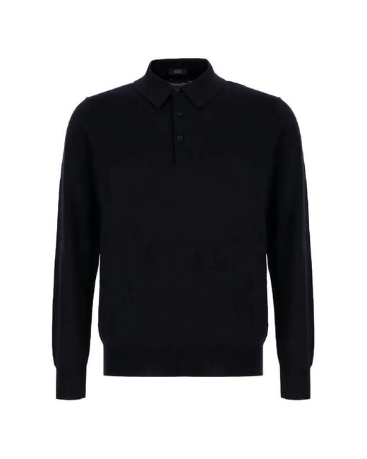 Hōsio Blue Long-Sleeved Cotton Polo Shirt for men