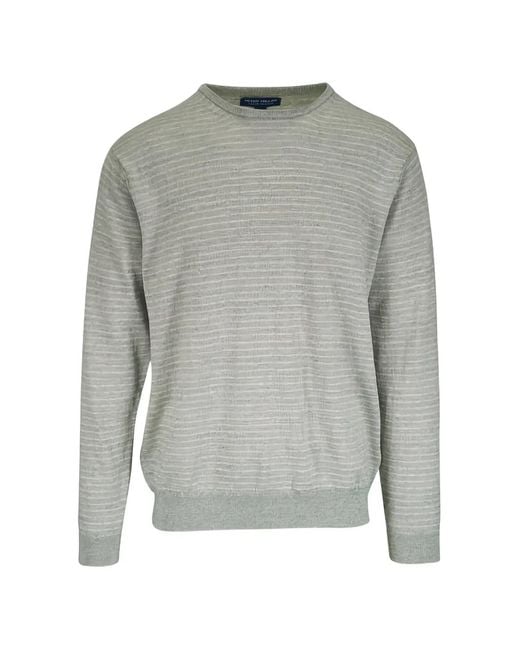 Peter Millar Gray Striped Crew-Neck Sweater for men
