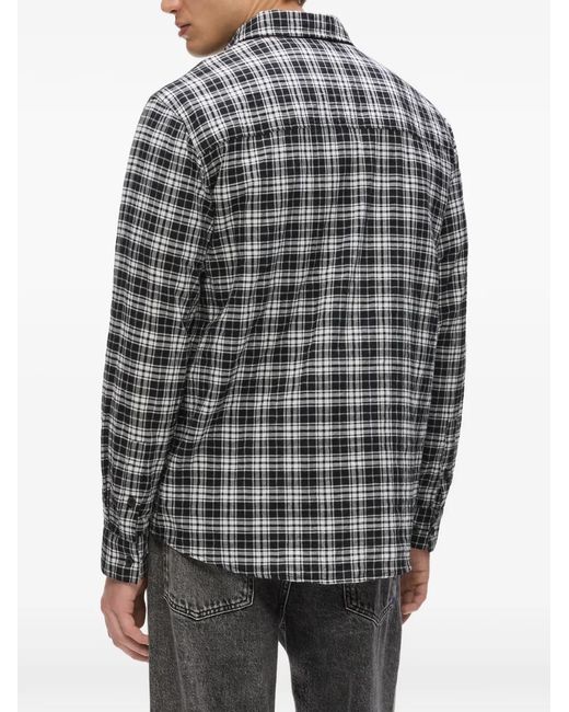 Karl Lagerfeld Gray Check-Pattern Logo-Patch Shirt for men