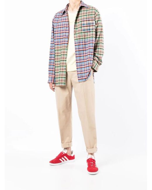 Marni Blue Patchwork Check-Print Oversized Shirt for men