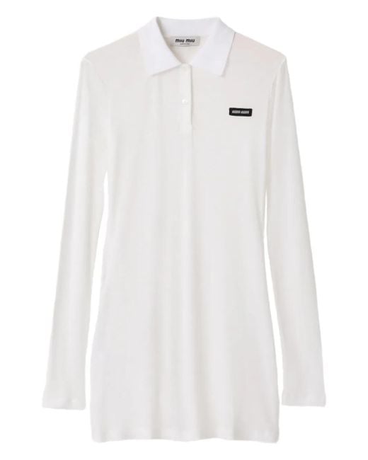 Miu Miu White Ribbed-Jersey Mini Dress