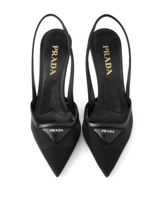 Prada Black Mesh Triangle Slingback Pumps 75