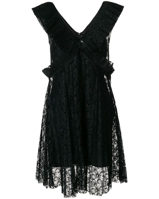 Lace-Trim Ruffled Night Dress Black Lace-Trim Ruffled Night Dress Black