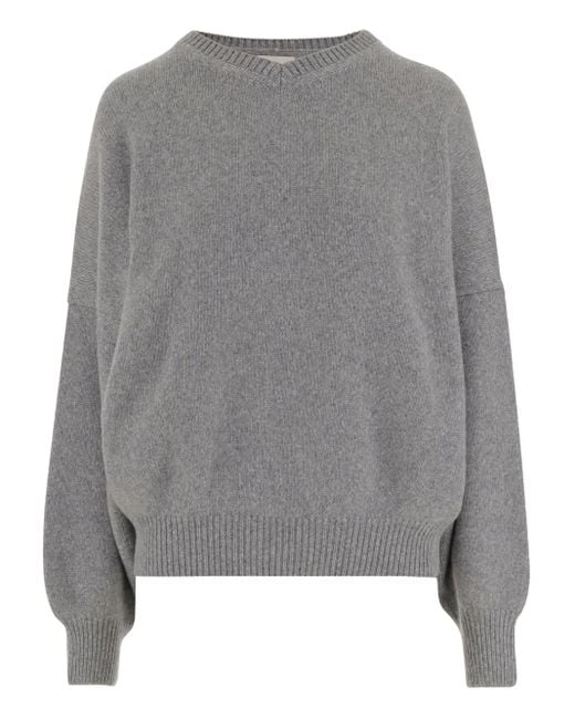 Pull Côtelé En Cachemire À Col V Khaite en coloris Gray