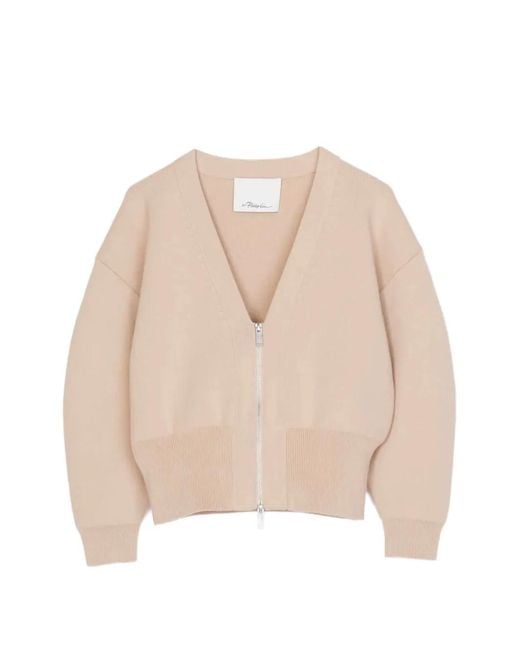3.1 Phillip Lim Natural V-Neck Zip-Up Cardigan