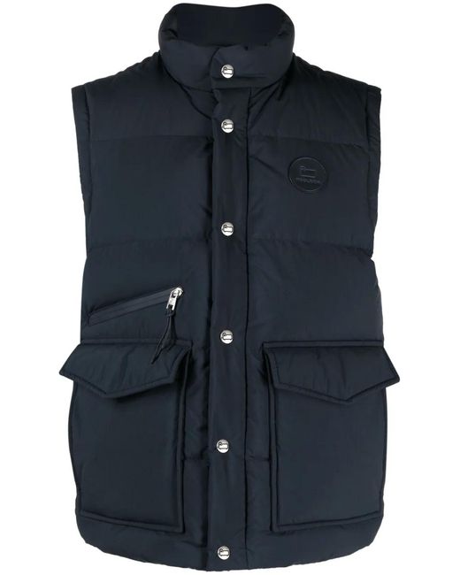 Woolrich Blue High-Neck Padded Gilet for men