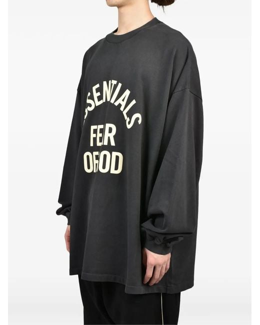 Essentials Black Logo-Print Long-Sleeve T-Shirt for men