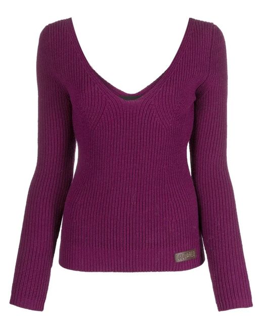 DSquared² Purple Gerippter Pullover Mit Logo-Patch