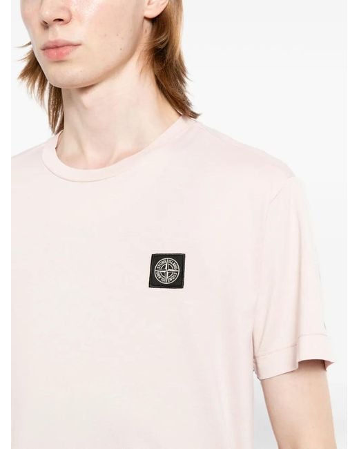 Stone Island Pink Logo-Patch T-Shirt for men