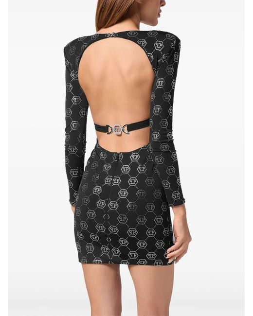Philipp Plein Black Monogram Padded Shoulder Dress