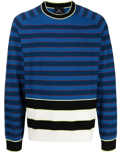 PS by Paul Smith Striped Contrasting Merino Wool Jumper in Blue for Men |  Lyst