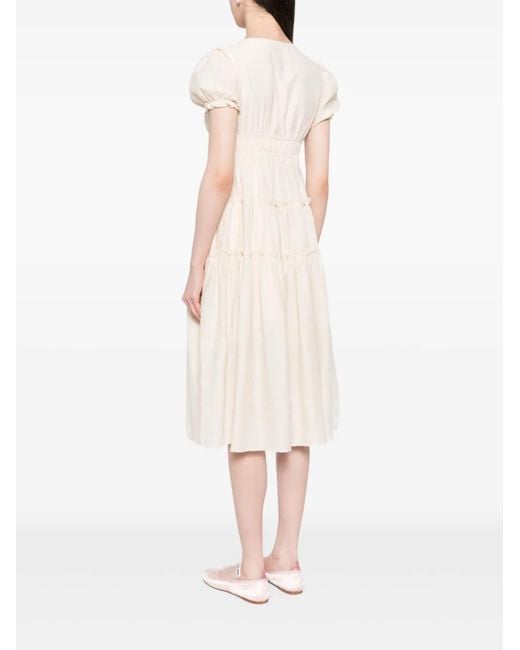 B+ AB Natural Pleated Tiered Midi Dress