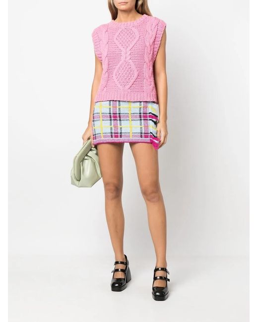Cormio Pink Checked Wool-Blend Mini Skirt