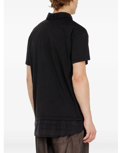 DIESEL Black Polo En Jersey Avec Bordures En Flanelle À Carreaux for men
